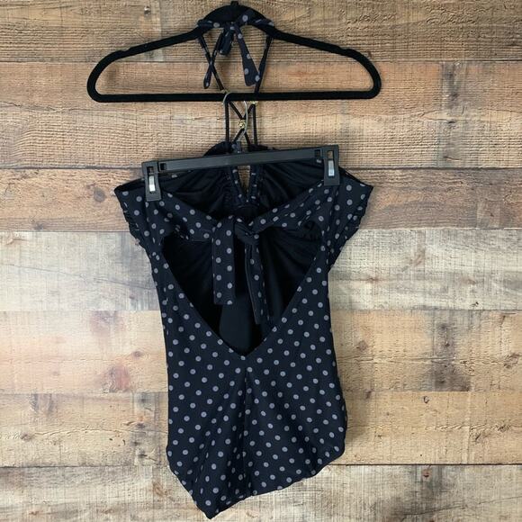 Coco Reef Black White Polka Dot Bandeau Halter One Piece Swimsuit Size 40D - Picture 6 of 10